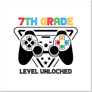 7th Grade Level Unlocked Video Gamer Back to School Boys Posters and Art